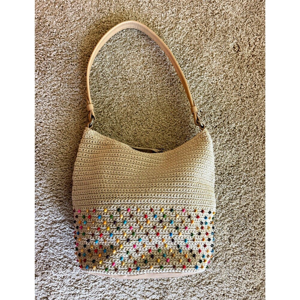 The Sak Crochet Beaded Shoulder Bag Cream Multicolor Y2K Boho Hobo Purse